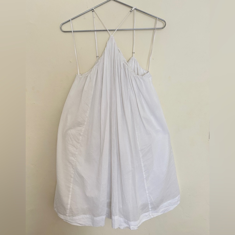 L 100% cotton Abercrombie & Fitch white flowy mini halter dress or summer dress.
